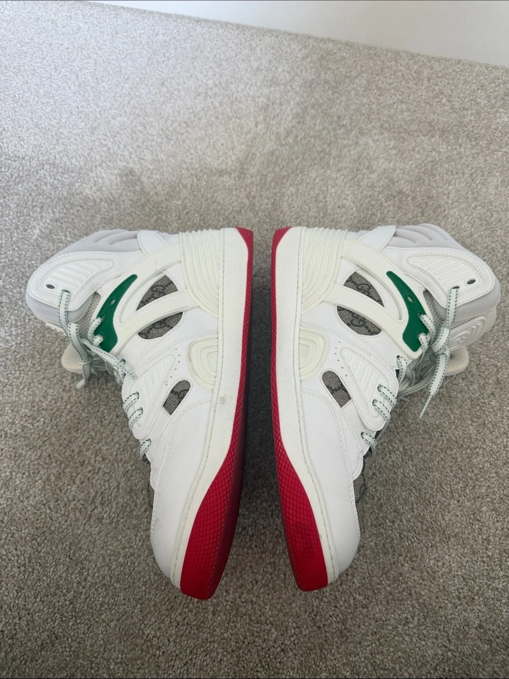 Gucci White High-Top Sneakers with Green and Red Accents